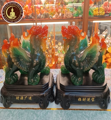 Tỳ Hưu Xanh Đỏ Đế Gỗ